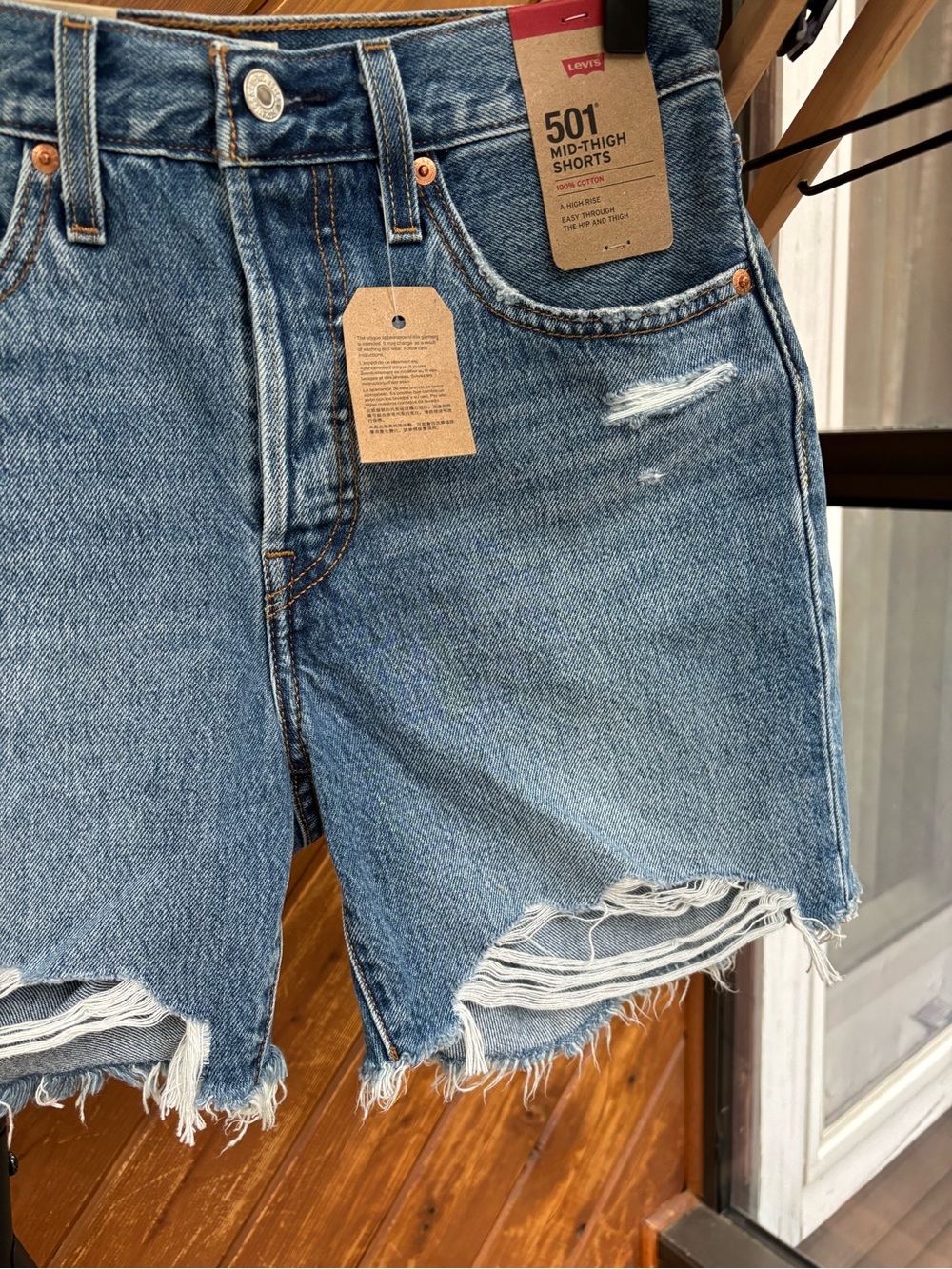 Levi's Light Blue Distressed 501 Mid-Thigh Denim Shorts - Picture 4 of 10